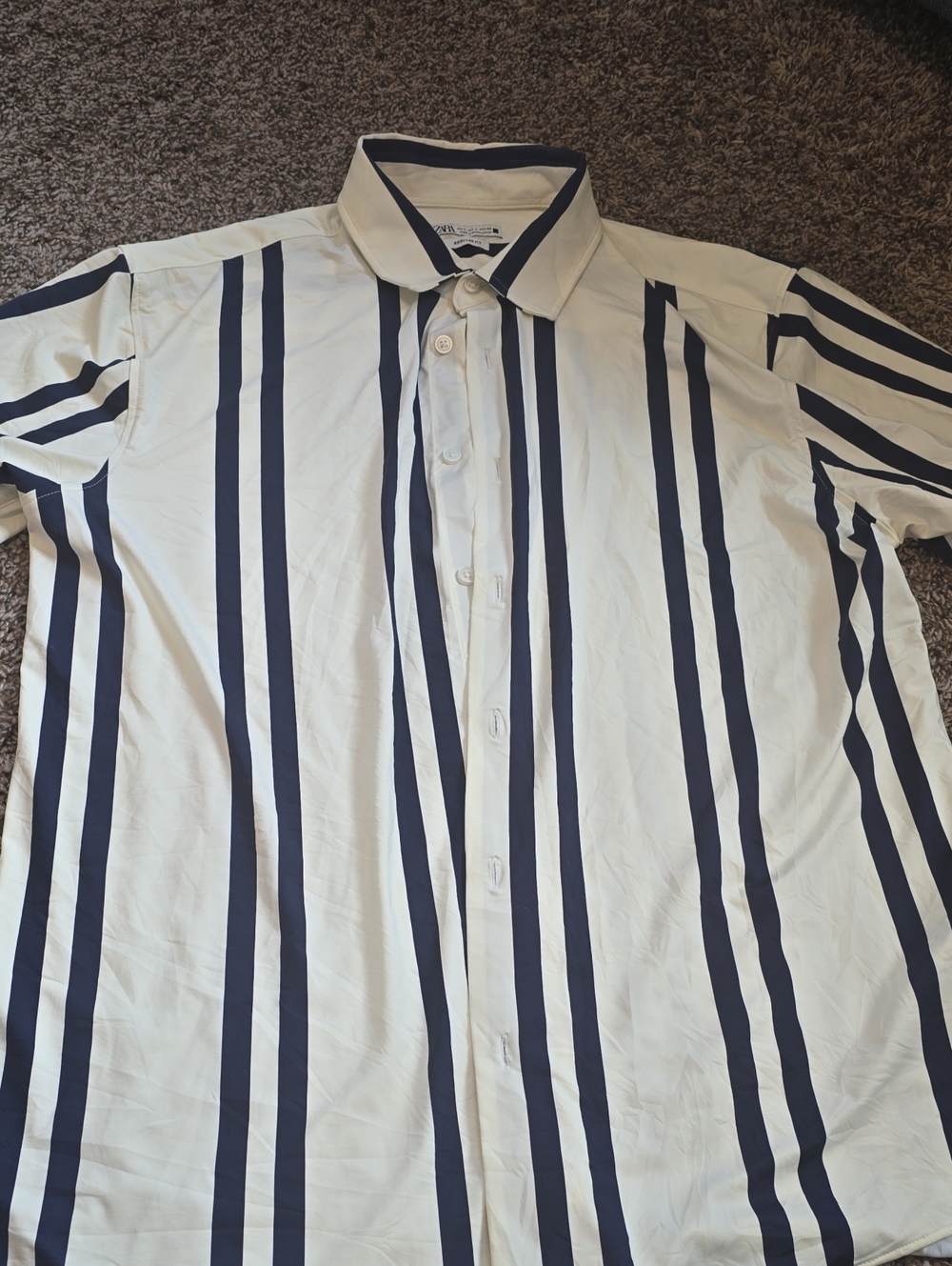 Zara White Shirt with Navy Vertical Stripes